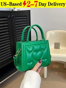 Vintage Heart Quilted Square Handbag For Women, Heart Embossed Shoulder Bag With Adjustable Strap & Dual Top Handles, Convertible Crossbody Purse For Parties, Commute, Travel And Date Nights, Fits Phone, Makeup Compact & Keys In Black, White, Yellow And Green,The Best Gift Choice, Birthday Gift, Christmas Gift[US Local Warehouse]