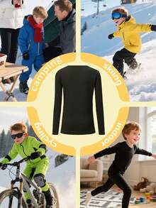 一套儿童黑色圆领保暖内衣，新款秋冬滑雪运动款式