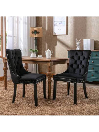 Moderne Dining Chairs, Premium Plush Solid Wood, Contemporary Fluwelen Upholstered Chairs Studded Head Set Of 2, Beige, Black, Grijs Available. view 4