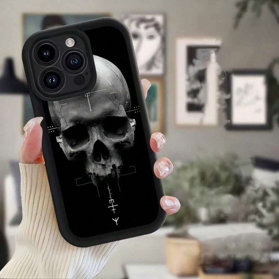 Cubierta de telefono con diseño de cráneo negro con patrón de mira para iPhone estilo urbano y moderno - Negro - Ver 1