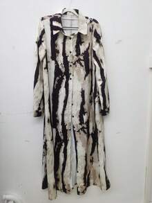 欧美风扎染衬衫裙，长款单排扣，宽松遮肉，棕白文艺感十足，通勤休闲都能适应时尚女性。