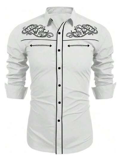 男士长袖休闲印花衬衫