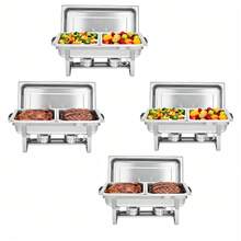 Meiyiu 2-Well Rectangular Chafing Dish, Dual Compartment Stainless Steel Buffet Warmer Set, Complete Food Server For Catering, Wedding Events, Home Parties And Buffet Serving - 4-piece Pack - View 1