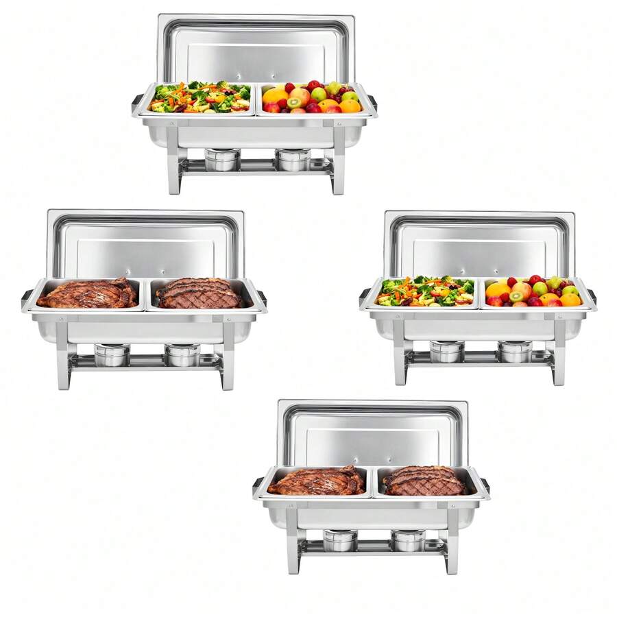 Meiyiu 2-Well Rectangular Chafing Dish, Dual Compartment Stainless Steel Buffet Warmer Set, Complete Food Server For Catering, Wedding Events, Home Parties And Buffet Serving - 4-piece Pack - View 1
