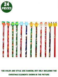 12pcs Christmas Big Leather Pencil, Cartoon Kindergarten Elementary School Students Can Eraser Christmas Prize Gift
