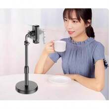 360° Rotatable Desktop Phone Holder, Multifunctional Phone Stand, Adjustable Height Telescopic Portable Phone Holder For Live Streaming, Suitable For Most Smartphones Compatible With IPhone, Android Phone, Gift For Birthday, Family, Friends Gifts Birthday Phone Accessories Strong Load-Bearing - Black - View 8