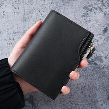 Cartera corta de cuero para hombres, cartera triple conúltiples tarjetas, monedero con cremallera para hombres - Marrón oscuro - Ver 2