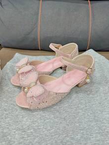 Teenage High Heel Sandals, Crystal & Rhinestone Embellished Princess Shoes With Butterfly Decor, Shiny & Dreamy Design