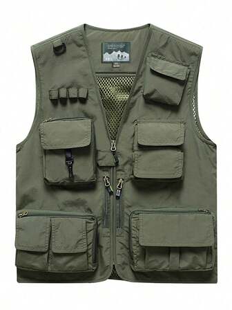 男士户外多功能背心 - 多口袋战术钓鱼徒步旅行无袖夹克，加大码轻便摄影背心，休闲夏季多口袋网眼背心