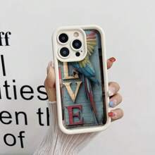 Phone Case With Black Border, Colorful Parrot Design And LOVE Lettering For Everyday Use - 白色 - 查看 6