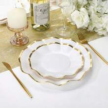 D100 Pcs Scalloped White Paper Plates With Gold Rim 10 Inch And 8 Inch Party Dert Plates Disposable White Wedding Paper Dinnerware For Cake Dert Birthday Baby Shower Tea Party Plies - 白色 - 查看 3