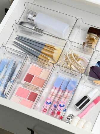 1개/5개/10개 고급스러운 투명 데스크탑 화장품 보관 상자 여학생용, 메이크업 브러쉬, 립스틱, 빗에 적합, 홀리데이 해변, 욕실 컬렉션, 침실 컬렉션, 대용량