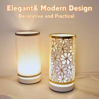 1 st bordslampa i tyg i varm ton med elegant lampskärm, USB-driven - Perfekt för sovrum, vardagsrum, kontorsinredning | Ögonvårdsbelysning | Perfekt present till födelsedagar och högtider, sänglampa