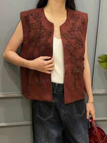 Wildy Western Wear 女士麂皮背心，女士休闲无袖外套，夏季服装 - 酒紅色 - 查看 6