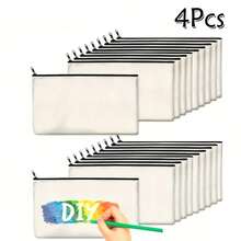 2/4/6/8pcs Blank Canvas Zipper Bags, Canvas Pencil Cases, Canvas Cosmetic Bags, Blank Canvas Pencil Boxes, Canvas Makeup Bags, Suitable For Travel, DIY, Crafts