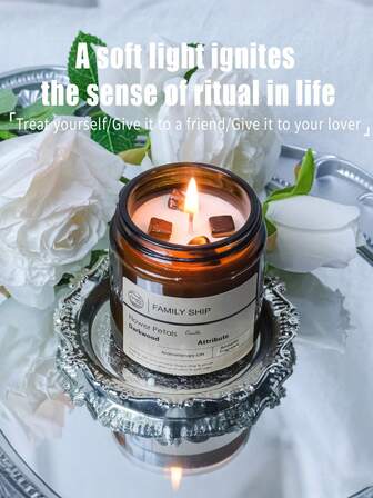 1 pieza Vela con aroma a almendra, frasco de vidrio ámbar con estilo Ins, fragancia calmante de almendra, espacio tranquilo para el dormitorio, ambiente para el té de la tarde, decoración del hogar, tiempo de quemado de talla grande de 12 horas, aroma de larga duración y liberación lenta, material de cera de soja, artículo esencial de calidad de vida, regalo para amigos, novia, cumpleaños, festividades