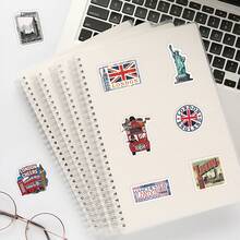 56pcs London Red Bus Building Graffiti Stickers - Waterproof Vinyl, Suitable For Laptops, Skateboards, Guitars, Suitcases, Etc. - Urban Aesthetic DIY Decorative Gifts - Multicolor - View 3