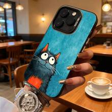 Funda de Teléfono Color Azul Gato Negro con Pecho Rojo y Ojos Grandes Impresión para  14 Pro Max  13 Pro  12  Galaxy S23 S22 S21 Todas las Temporadas Opción de Regalo Ideal - Negro - Ver 7