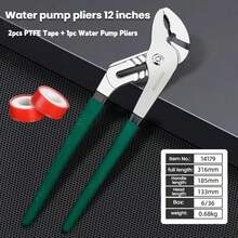 1pc 10/12 Inches Water Pump Pliers With PTFE Thread Seal Tape (2 Rolls), Adjustable Groove Joint Design, Smooth Jaw Adjustment, Stable Grip, Non-Slip Handle, For Pipe Work, Home Repair, Bathroom And Kitchen Maintenance, DIY Daily Use - Multicolor - View 9