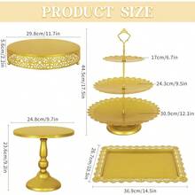 Fivenl 8 Pcs Cake Stand Gold Metal Dessert Table Display Set 3-Tier Cupcake Stand Cake Display Tower And Cookie Tray Rack Serving Tray For Birthday Party Weddings Baby Shower Gold - 金色 - 查看 3