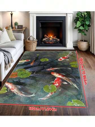 1pc 3D Koi Fish Pattern Anti-Fatigue Kitchen Mat, Vintage Bohemian Style Non-Slip Polyester Carpet, Absorbent Bathroom Mat, Laundry Room Floor Mat, Entryway Doormat, Washable Long Runner Carpet (For Hallway, Laundry Room)