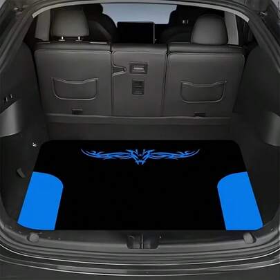 1件装蓝黑电竞风后备箱垫，加厚防滑后备箱保护垫，易清洁表面，适用于SUV和轿车，防刮擦（兼容轿车和SUV） - 时尚蓝黑透明后备箱配件，男女皆宜，适合旅行和日常使用