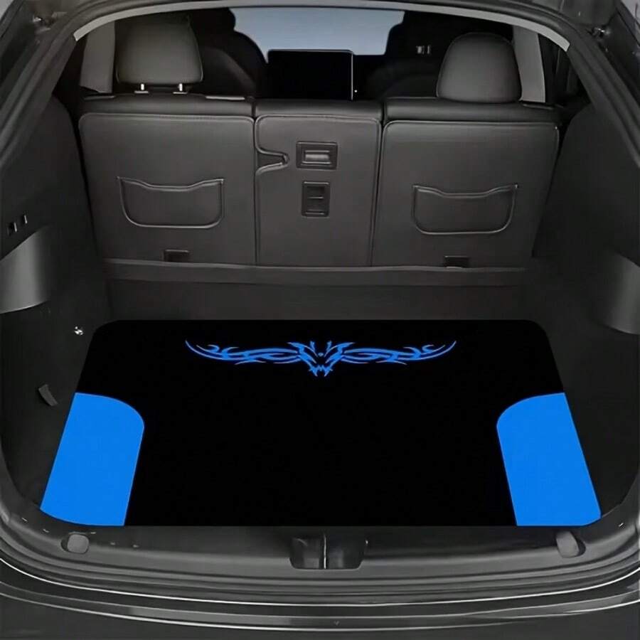 1件装蓝黑电竞风后备箱垫，加厚防滑后备箱保护垫，易清洁表面，适用于SUV和轿车，防刮擦（兼容轿车和SUV） - 时尚蓝黑透明后备箱配件，男女皆宜，适合旅行和日常使用