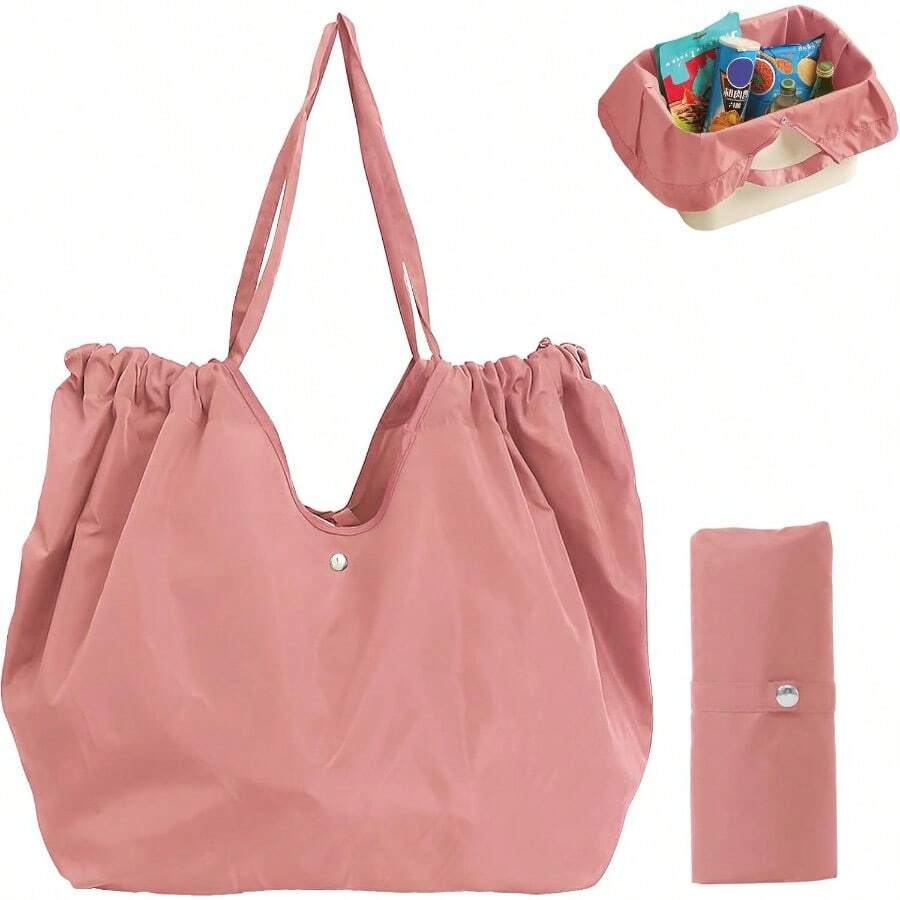 WSXC Reusable Grocery BagsReusable Shopping Bags Folding Bags Totes Stretchable And Shrinkable Shopping Bag For Groceries - 粉色 - 查看 1