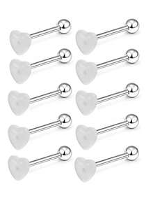 10pcs Invisible Clear Ball Heart Tongue Rings, Suitable For Students To Wear Discreetly For Daily Use - White - View 12