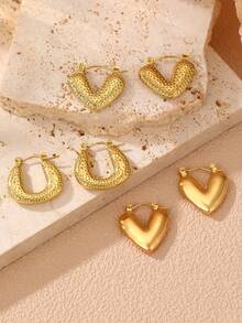 1/3对 时尚不锈钢金属粗款复古硬币耳环，女士日常/节日/派对配饰 - 金色 - 查看 5