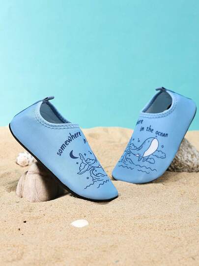 1 Pair Kids Outdoor Beach Shoes, Cute Pattern Soft Bottom Lightweight Breathable Beach, Water, Swimming, Trekking Elastic Socks Shoes For Boys & Girls