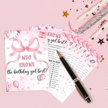 5/10/20 Pcs Pink Bow Game Cards, Pink Party Theme Girls Sleepover Party Supplies, Girls Birthday Night Game Ideas - Multicolor - View 1