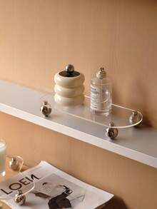 1 件装石纹镜木球现代浴室梳妆台牙刷杯架收纳架，简约法式亚克力化妆托盘 - 白色 - 查看 15