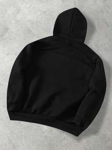 Vintage Loose Fit Star Print Hoodie Sweatshirt For Men, Streetwear Style, Couple Matching, Thermal Lined, Autumn/Winter - Black - View 3