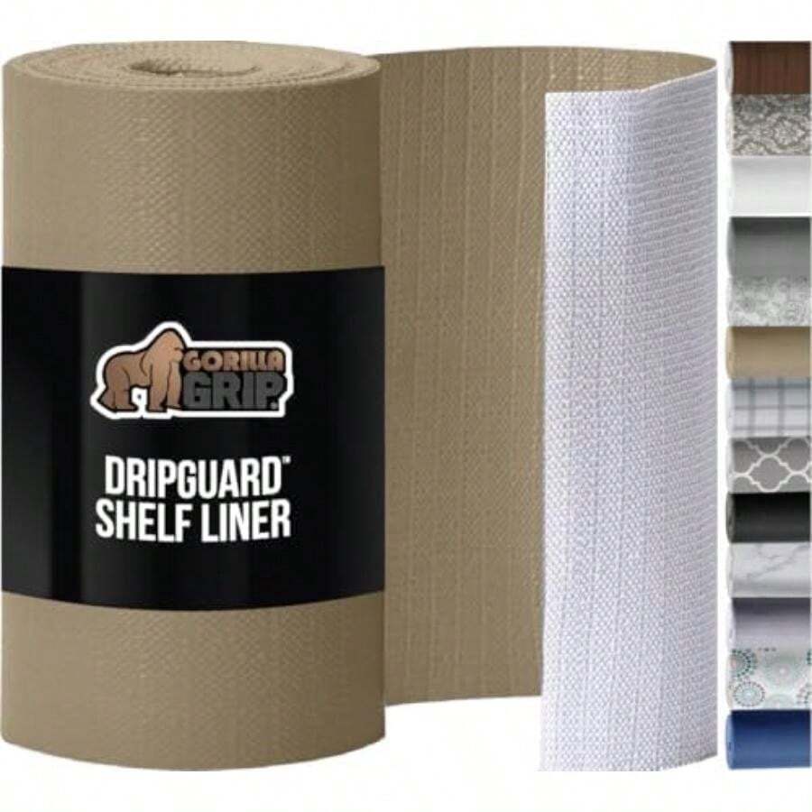 Gorilla Grip Slip Resistant Drawer and Shelf Liner, Non Adhesive Water Resistant, Easy Clean and Trim, Smooth Surface Liners for Kitchen Cabinet, Shelves, Drawers, Pantry, 12 IN x 10 FT,(61An x 610L cm Beige) - Multicolor - Ver 1