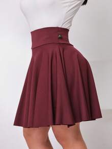 Short Midi Skirt, Evangelical Fashion/Long Length - Burgundy - View 2