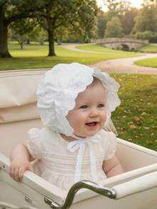 1顶蕾丝边饰宫廷风格公主风女婴渔夫帽，刺绣公主帽，新生儿胎儿帽 - 白色 - 查看 5