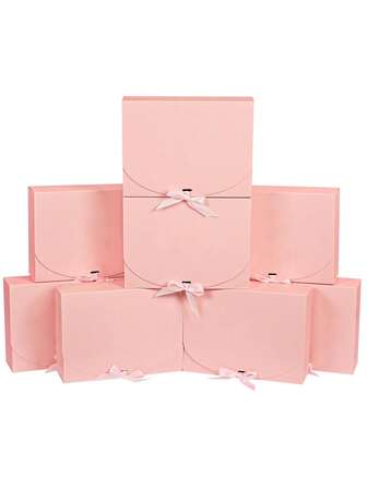10个装粉色带盖礼盒，伴郎求婚礼盒，豪华粉色带丝带礼盒，适用于婚礼礼盒、生日礼盒、派对礼盒、圣诞礼盒、伴娘礼盒、毕业礼物、情人节礼盒