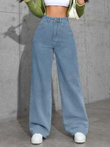 Womens Jeans, Women's Wear In Y2K Style Solid Color Wash Blue High-Waisted Jeans, Loose Diagonal Pocket Zipper Button Open And Close Jeans, Women's Jeans And Clothing, Jeans>Pants, Suitable For All Seasons, With Multiple Pocket Designs, Religion>Clothes, Suitable For Outdoor Outfits, Cocktail Parties, Parties, Christmas, Nightclubs, Banquets, Film Festivals, Cinemas, Balls, Cocktail Parties, Bars, Weddings Graduation Ceremony, Homecoming, Birthday Party, Rebellious Girl, Holiday-Themed Party, Out Dress, Streetwear, Fashion Show, Date, Valentine 's Day, Out Work University, School Village, Concert, Street Girl, Girl, Country Outfits Women, Out Best Women, Ladies' Holiday Clothing, Country Concert Country Concert Outfit,New Years Outfit Women - Màu xanh bụi bặm - Xem 3