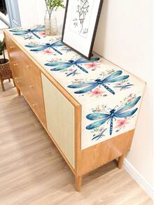 1pc Dragonfly Pattern Table Runner, 4pcs Dragonfly Pattern Placemats, Suitable For Holidays, Parties, Birthdays, Dinners, Kitchen & Dining Room Table Decor, All Season Home & Living Room Decor - Multicolor - View 5