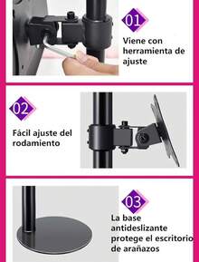 Soporte Escritorio Independiente para Monitor Computadora LCD Individual,Elevador para Pantalla 14 a 27 Pulgadas con,Altura Ajustable,Rotación,Sostiene una Pantalla Hasta 8Kg (Negro) - Negro - Ver 5