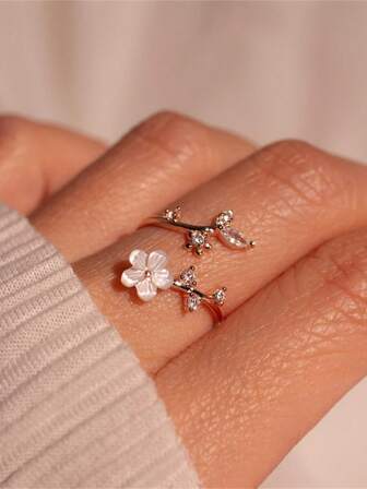 EleRunis 1 pieza Anillo de compromiso y boda de flor abierta de plata de ley 925 para mujer, anillo de promesa delicado, anillo de eternidad, regalo de joyería fina