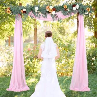 1 st rosa transparent voile-bakgrundsgardin, 6 meter brudslöja, bakgrundsdekor för bröllopsbåge, lämplig för restaurang, kök, bröllopsbåge, mottagning, fest, dessertbord, fotobakgrund