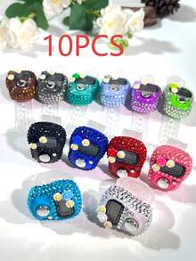 Exquisite Floral Rhinestone Electronic Ring Counter (Reset Function, Adjustable Ring) + Ring Counter, Multiple Colors Available (Suitable For Ramadan Prayer, Sports Counting, Holiday Gifts) - Multicolor - View 23