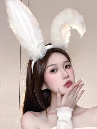 1 st/set söta festhåraccessoarer - plyschhårband med kaninöron, långt hårband med kaninöron, huvudbonad, hårband, klänning, kvinnors cosplay, lolita cosplay håraccessoarer