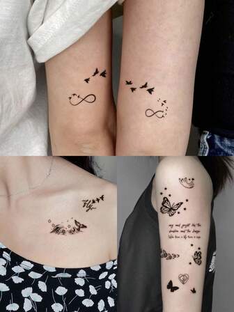 30Pcs/1Set Fake Tattoo Temporary Tattoos Y2K Butterfly Flower Simple Small Patterns Waterproof Sweatproof Realistic Black For Woman And Men Tattoo Stickers For Arm, Chest, Leg, Abdomen, Waist, Finger, Neck, Spine, Modernist Body Art