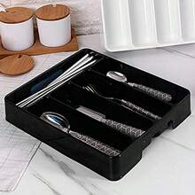 XZGB Kitchen Tools Drawer Organizer Tray Spoon Forks Cutlery Separation Finishing Rack Storage Box 27*17.6*3.5cm White - BlackWhite - View 2