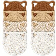 4/8pcs Cat Ear Coasters Set, Handmade Bright Pink Woven Coasters, Non-Slip Absorbent Drink Coasters (With Holder), Home Decor, Gifts For Valentine''s Day And Mother''s Day