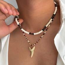 European And American Fashion Personality Imitation Shark Tooth Pendant Necklace For Men Coconut Shell Wooden Bead Clavicle Chain - Màu hỗn hợp 06219 - Xem 2