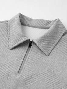 Men's Casual Loose Solid Color Pullover Sweatshirt With Ribbed Cuffs & Hem, Soft & Comfortable, Outdoor Leisure Zip-Up Sweatshirt And Drawstring Waist Pants 2-Piece Set, Autumn - Grey - View 3